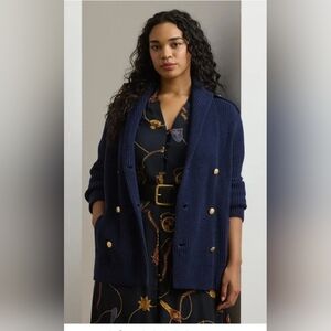 Lauren Ralph Lauren Blue Chunky Knit Cardigan Sweater XLarge